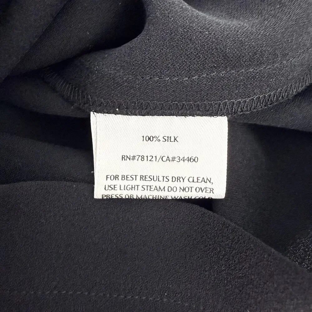 Eileen Fisher 100% Silk‎ Crepe Wide Leg Pants Large Petite Black Pull On Flowy